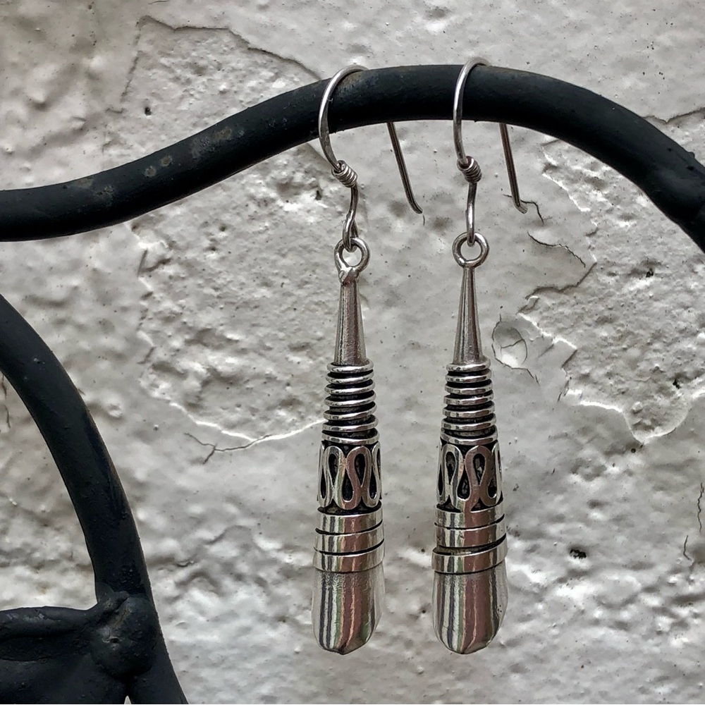 Silver long dangle earrings